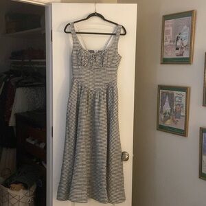 Reformation Balia Linen Dress In Slate Check, brand new, never worn, no flaws.